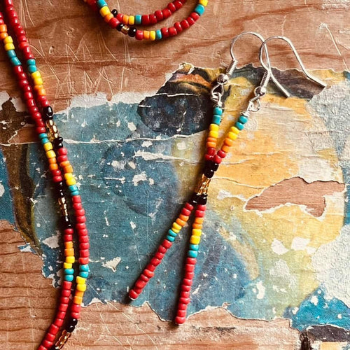 Serape Beaded Dangle Earrings