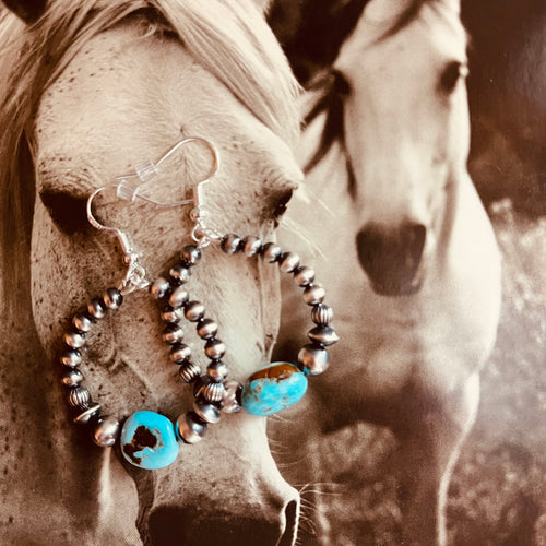 Kingman Turquoise Nugget Hoop Earrings