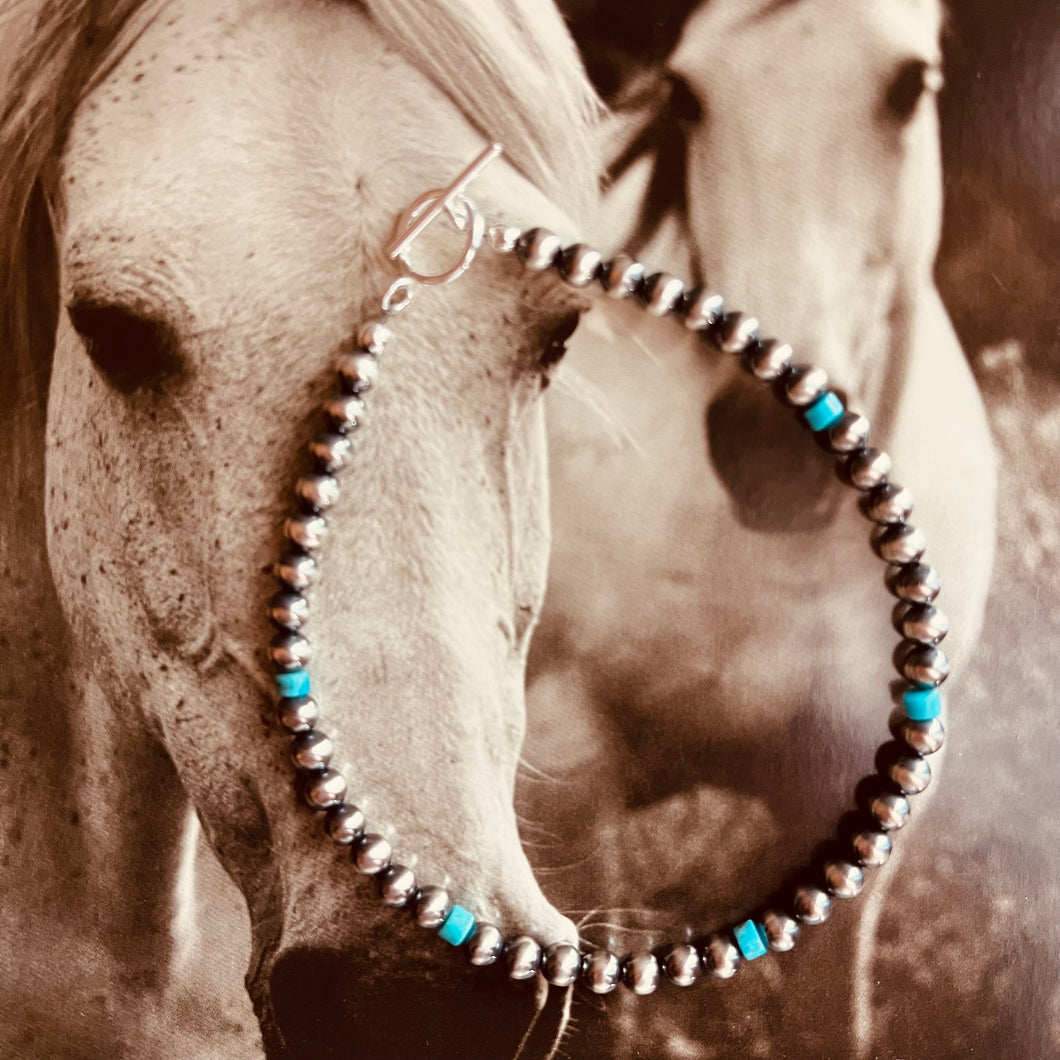 Just A Lil Bit Kingman & Navajo Pearls Bracelet