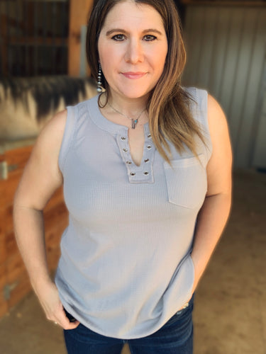 Split Neck Waffle Knit Tank